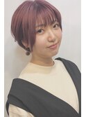 ピンクパープル×ダブルカラー/丸みショートボブ【レセ南柏店】