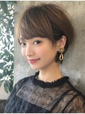 分け目なしマッシュショート/30代/40代/前髪あり/耳かけ