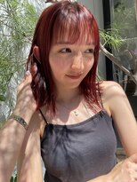 暖色カラーブリーチなしダブルカラー赤レッドブラウン