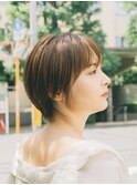 ショート　チェリーブラウン　デジタルパーマ　丸型　卵型　四角
