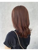 オレンジブラウン×セミロングレイヤー