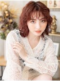 ハッシュカットレイヤーボブウルフピンクメッシュブリーチなし