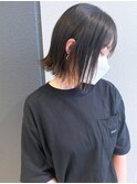 切りっぱなしボブ_マロンベージュ Aラインボブ かきあげ