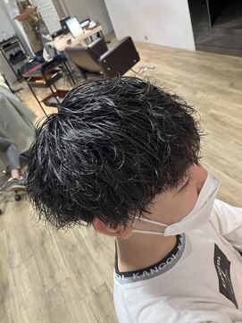 エヌプラス(N+) 刈り上げセンターパートサーフカールブルーブラッフェザーパーマ