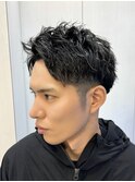 メンズビジネスショートツーブロックツイストスパイラルパーマ