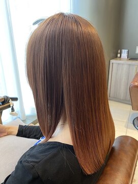 ロアナ 六本木(LOANA ROPPONGI) ストレート　オレンジ　ブリーチ無し　ぱっつん【比嘉】