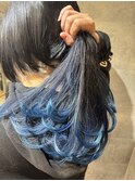 クラゲカット/グラデーションカラー/ネイビー/ブルー/【たいし】