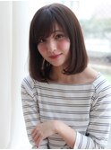 似合わせくびれ小顔カットネビージュワンレンひし形ボブルフ黒髪