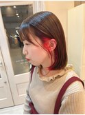 「10代20代」切りっぱなしボブ　イヤリングカラーピンクレッド