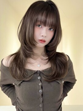 アイトーキョーエス 渋谷(AI TOKYO S) ハッシュカットロングウルフダブルカラーブラウンベージュ前髪