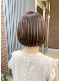 大人可愛いブラウン丸みボブ小顔ボブ