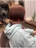小顔ミニボブインナーカラーイヤリングカラーピンクミルクティー