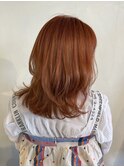 イメチェン小顔前髪外ハネボブ大人可愛いオレンジブラウン