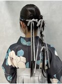 フェミニンロングウェーブミディアム着物ヘア成人式卒業式吉祥寺
