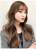 くびれヘアアプリコットオレンジ夏ヘアハイライトカラー