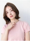 大人かわいい前髪セシルカットココアブラウンフリンジウェーブ