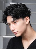 原宿ニュアンスパーマメンズパーマセンターパート30代緩めヘア
