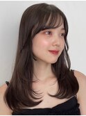 顔周りレイヤーカットくびれヘアミルクティーベージュカラー韓国