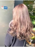 ホワイトベージュ ピンク ゆるウェーブ
