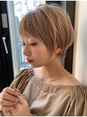 アパレル系に大人気◆カーキアッシュ×耳かけショート/ブリーチ