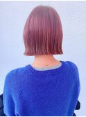 切りっぱなしボブ ピンクボブ 博多ショート 福岡美容室 髪質改善