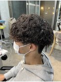 メンズウルフ波巻きツイストスパイラルMIXツーブロックパーマ