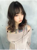 【打越】セミロング×波巻きウェーブ×ナチュラルブラウン
