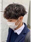 ダークアッシュニュアンスパーマ韓国マッシュベリーショート