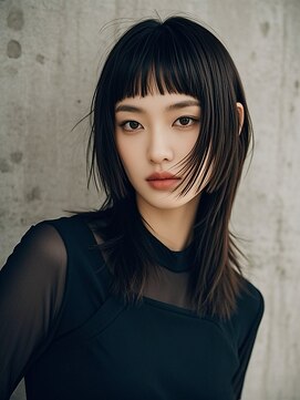 ミルクティーベージュウルフパーマミディアムヘア50代髪型