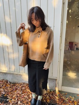 ベージュ/ミディアムヘア/ブラウン