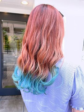 ヘアーメイクパウダー 天王寺寺田町店(Hair make powder) 小顔韓国ロングレイヤーテールカラーピンク派手髪20代30代40代