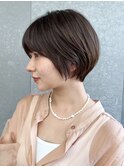 〇韓国前髪ショートボブピンクベージュシースルーバング