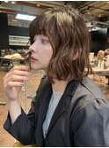 20代30代透明感暗髪アッシュブルーグレージュ丸みボブパーマ