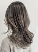 デザインカラーレイヤーカットウェットヘアオリーブベージュ白髪