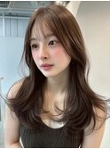 小顔外ハネミディアムアッシュ20代30代40代くびれミディ韓国ヘア