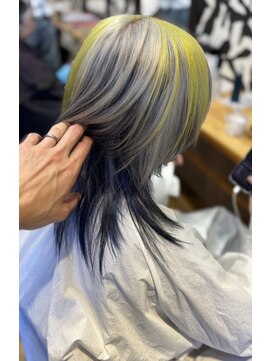 桃の木 ヘアー(桃の木 hair) カナリアイエロー×ホワイトシルバー×ネイビールーツ