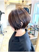 小顔ひし形ショートカットチョコレートブラウン20代30代40代