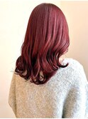 Say.ミディアムボブチェリーブラウンミニウルフワインレッド青山
