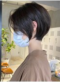 ナチュラルボブミニボブ黒髪ショートダブルカラーハイライト