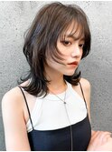 ◯ウルフパーマ薄めバング流し前髪くびれボブパーマボブ大人女子