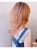 毛束感カット レイヤーセミディ×透明感オレンジベージュ