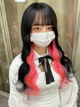 ガルボヘアー 名古屋栄店(garbo hair) #名古屋#栄#インナー#ピンク#波巻き#黒髪ロング#10代#20代
