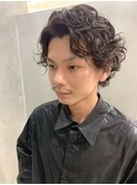 メンズウルフ、センターパートウルフ、メンズパーマ、常田大希風