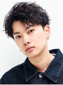 アップバングメンズツイストスパイラルパーマツーブロック