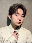 韓国風センターパートシースルーバングメンズ透明感カラー