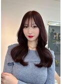 ブリーチなしピンク_前髪こなれミディイメチェンウェーブヘア