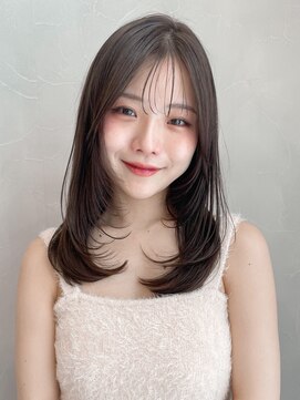 アグノス 青山(Agnos) 縮毛矯正 くびれヘア レイヤーカット アプリコットオレンジ