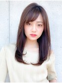大人可愛い毛先パーマ♪厚めバングローライトデザインカラー☆