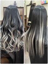 ディー エメ(D-aimer-)&nbsp;黒×白系のバレイヤージュ風エクステ