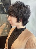 ウルフショートパーマ_斜めバンググレージュカラー_ba468421